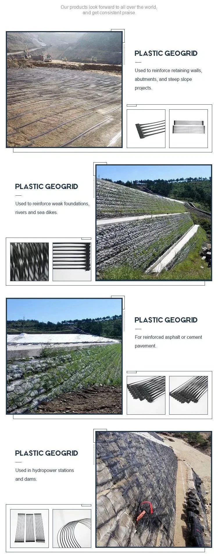 30kn 40kn Grid Mesh PP Plástico Uniaxial Geogrid Para Reforço de Estradas 5