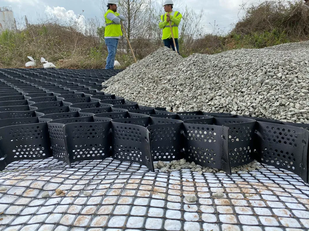 Material de rede de cascalho de HDPE Sistema de entrada Geocell texturizado para reforço de estradas Pavimentação de rede de grama 0