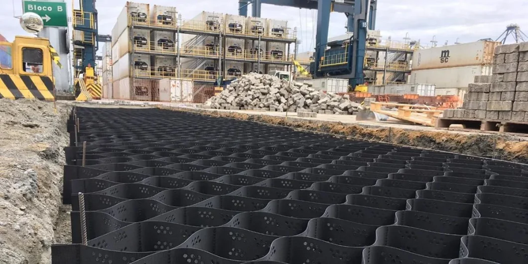 Material de rede de cascalho de HDPE Sistema de entrada Geocell texturizado para reforço de estradas Pavimentação de rede de grama 11