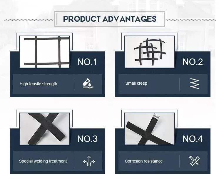 Alta resistência à tensão Soldadura biaxial de aço plástico composto terraplanagem Geogrid Para estabilização do solo Característica antierosão 2