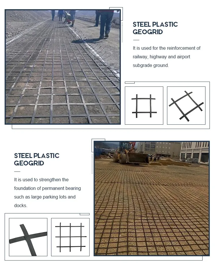 Alta resistência à tensão Soldadura biaxial de aço plástico composto terraplanagem Geogrid Para estabilização do solo Característica antierosão 3