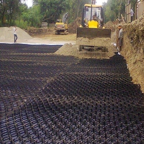Alta Tensibilidade Areia Amarelo 100-445 HDPE Plastic Geo Cell para estabilidade de cascalho