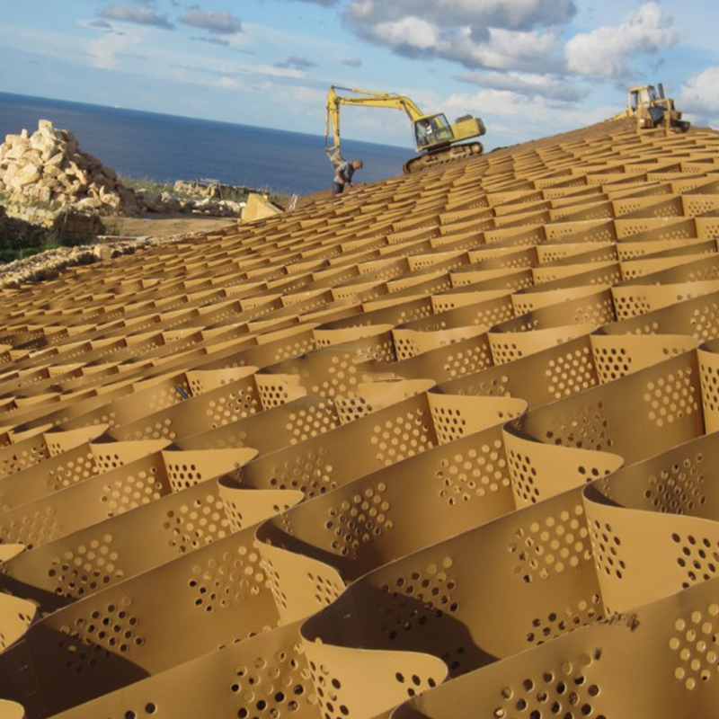 Grelha de cascalho geocelular de plástico HDPE texturizada e perfurada para estabilização de calçadas, reforço de estradas, estacionamento e proteção de encostas